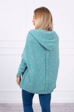 Sweater with hood and bat sleeve dark mint