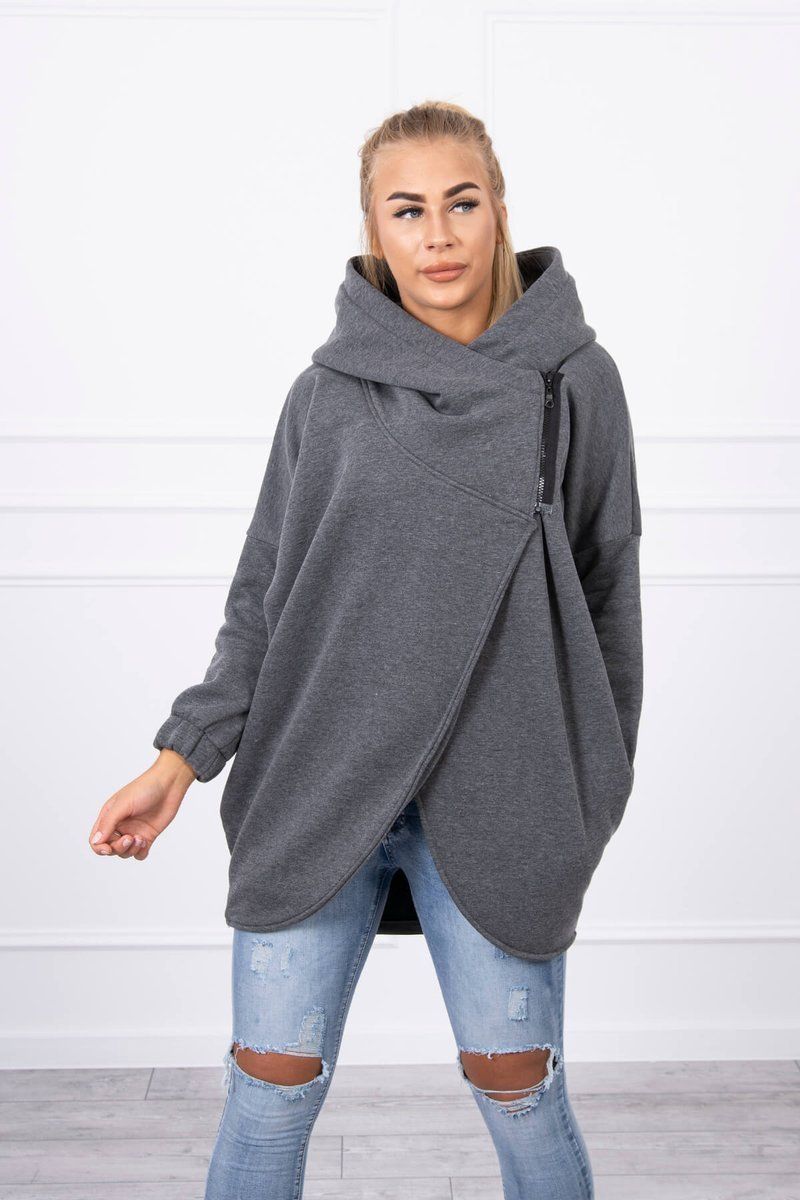 Sweatshirt with short zipper graphite melanż
