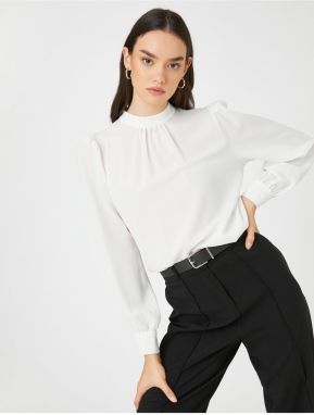 Koton Draped Detailed Blouse Standing Collar Long Sleeve