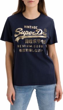 Tmavomodré dámske tričko s potlačou Superdry Metallic