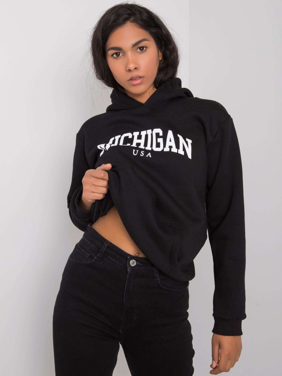 RUE PARIS Black women's kangaroo sweatshirt