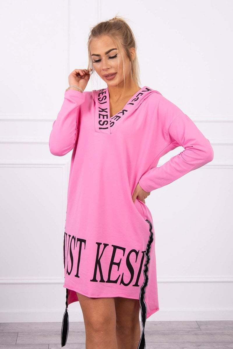 Dress with hood and print light pink