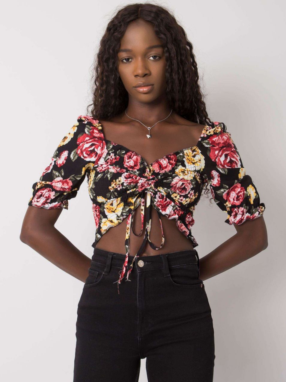 Black blouse with flowers by Laquinta RUE PARIS