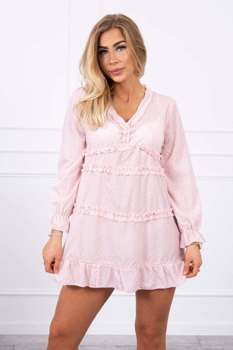 Dress with decorative ruffles powder pink