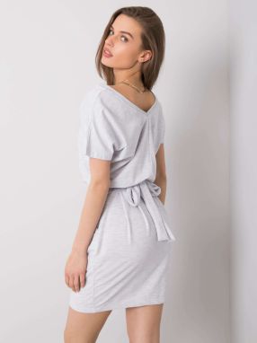 RUE PARIS Light grey melange dress with belt