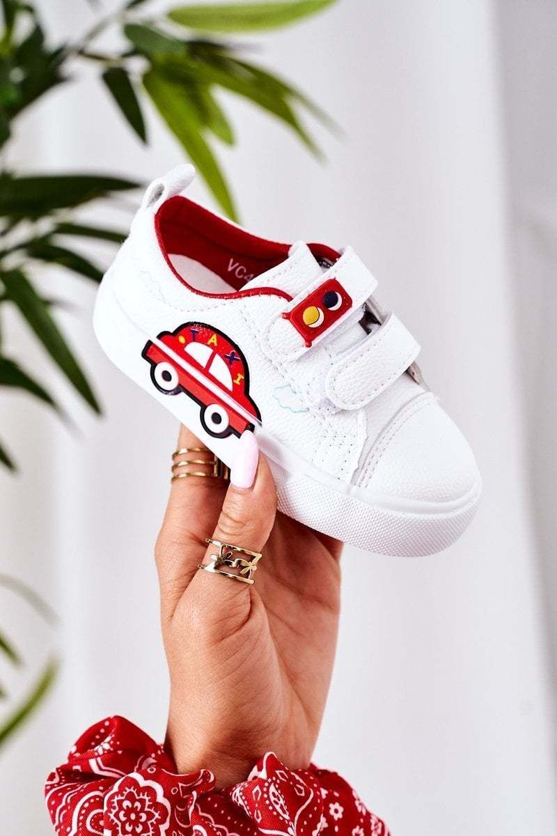 Children's sneakers with Velcro white-red taxi