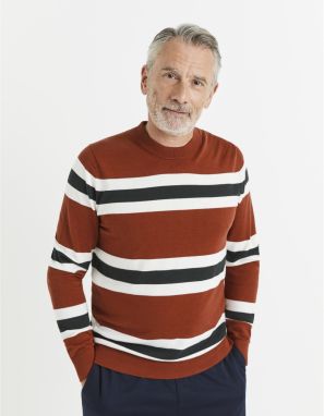 Bielo-červený pánsky pruhovaný sveter Celio