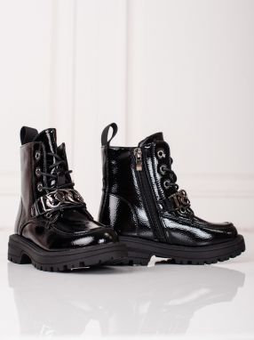 Lace-up girl ankle boots black Shelvt
