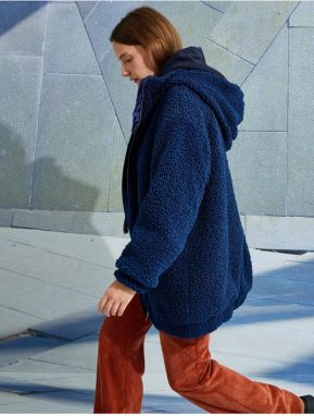 Koton Plyšový oversized kabát s kapucňou