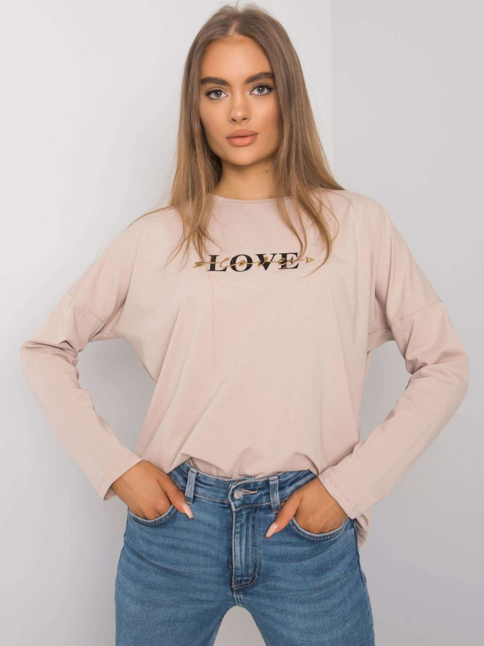Light Beige Blouse with Long Sleeves by Rochester RUE PARIS