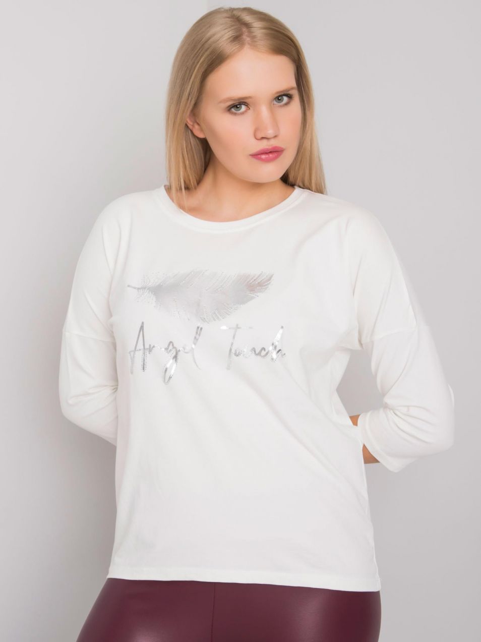 Cotton blouse Ecru plus sizes with print