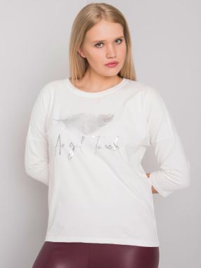 Cotton blouse Ecru plus sizes with print
