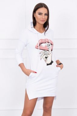 Dress with longer back and white print