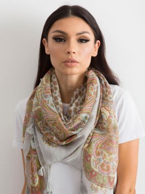 Scarf with tassels and light grey print