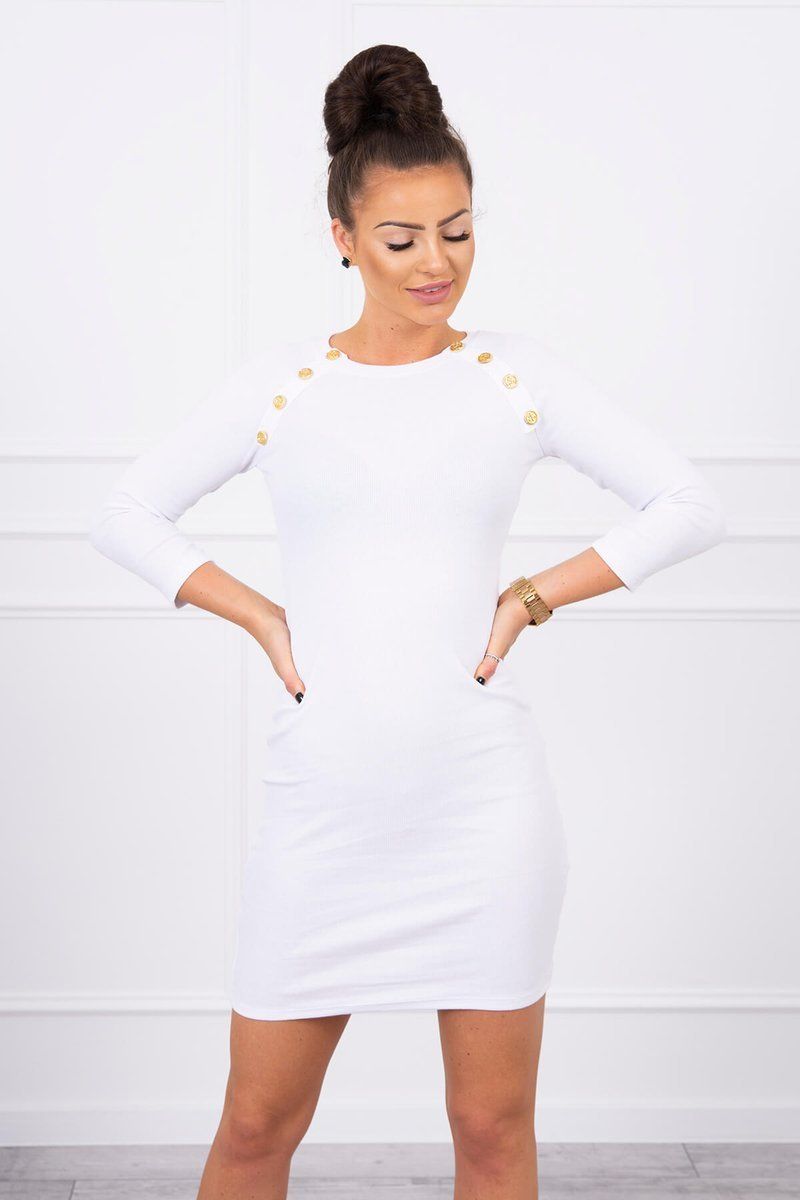 Dress with decorative buttons white