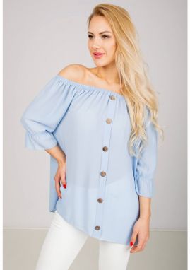Elegant women's blouse with buttons - blue,
