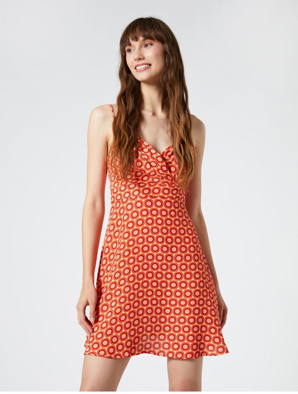 Koton Mini Dress with Thin, Adjustable Straps, Geometric Pattern