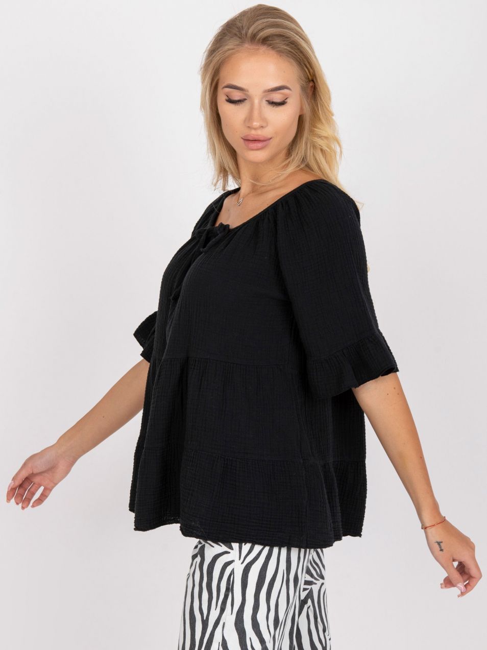 Black casual blouse with tied neckline OCH BELLA