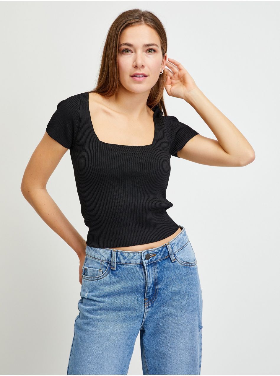 Čierne dámske rebrované cropped tričko Guess