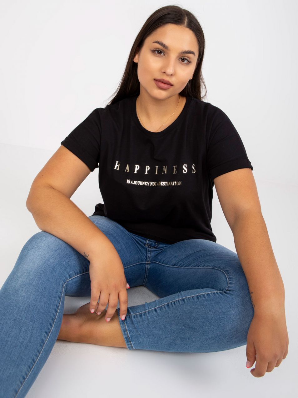 Black T-shirt plus sizes with gold print