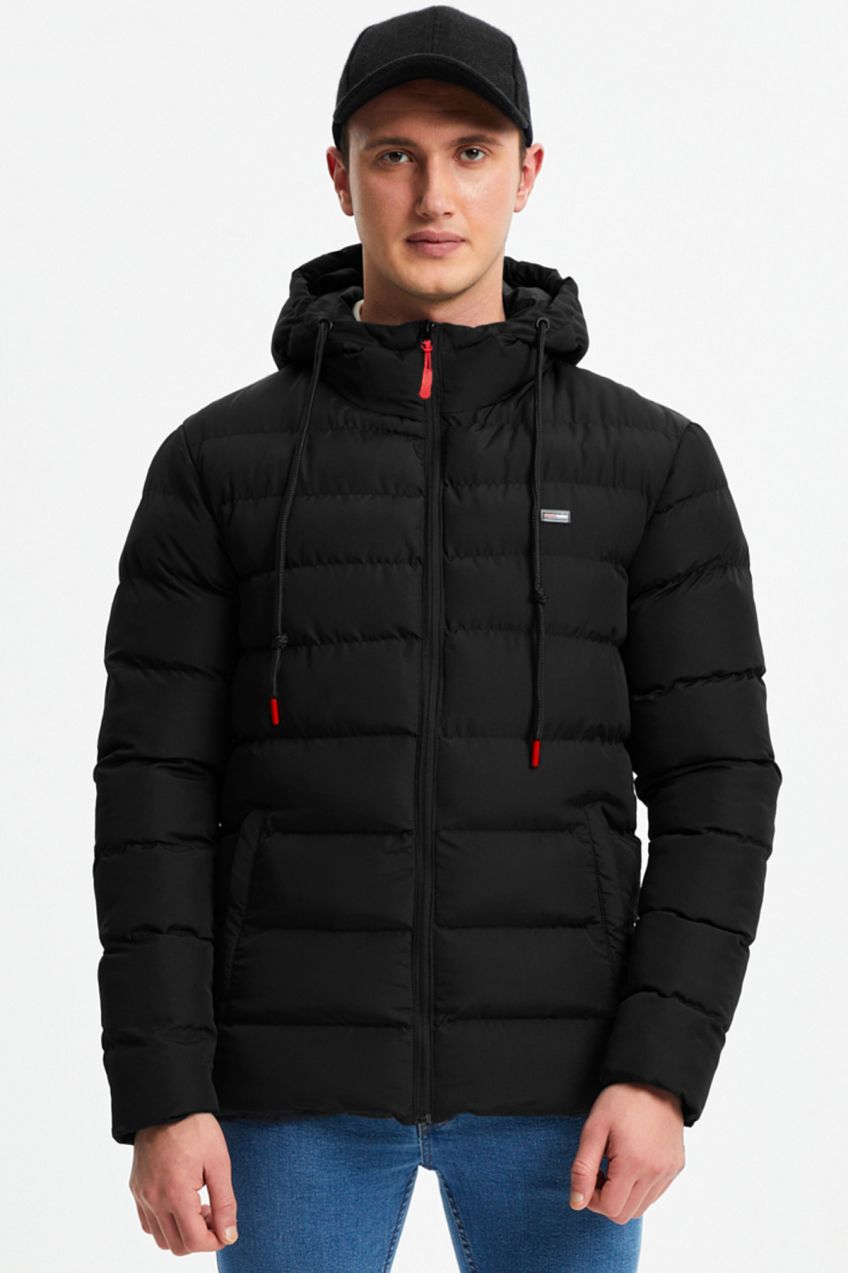 River Club pánske čierne vlákno vo vode a vetru odolný športový zimný puffer kabát