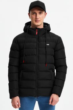 River Club pánske čierne vlákno vo vode a vetru odolný športový zimný puffer kabát