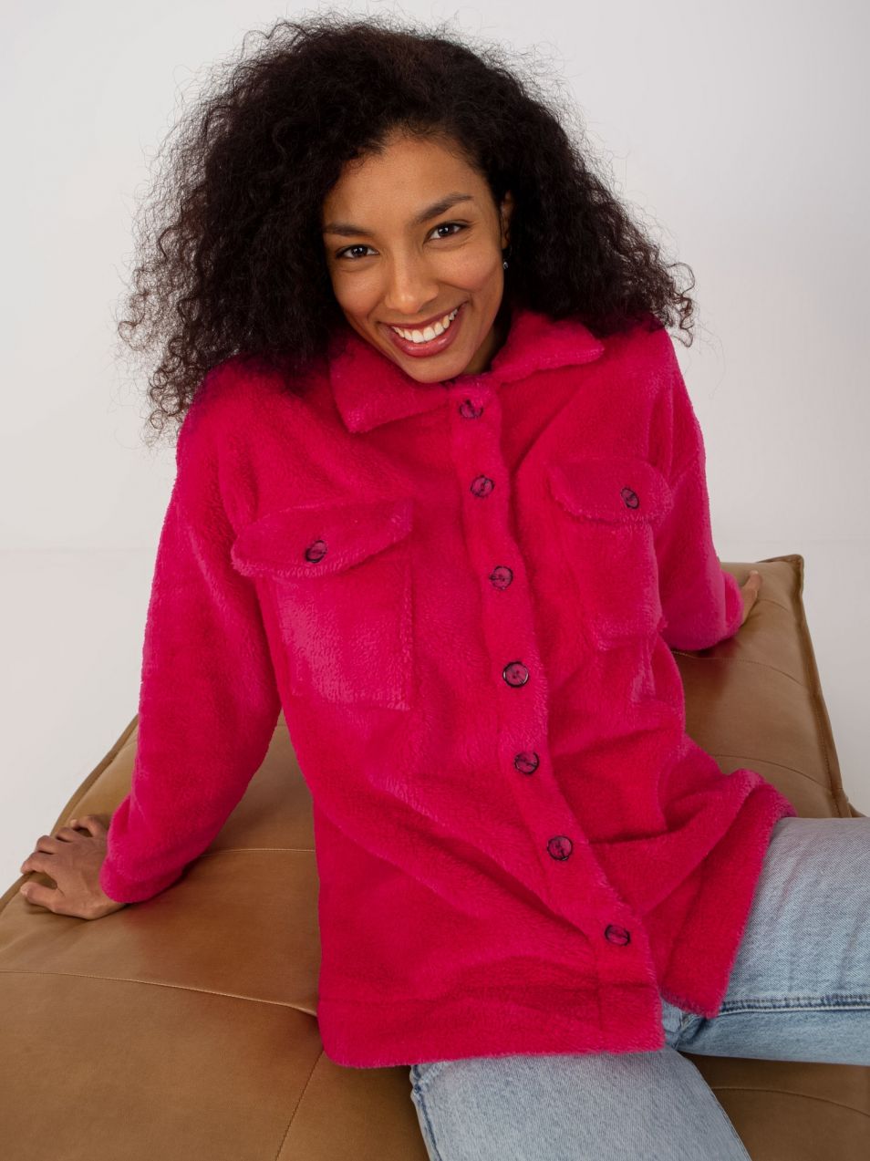 RUE PARIS shirt with fuchsia fur collar