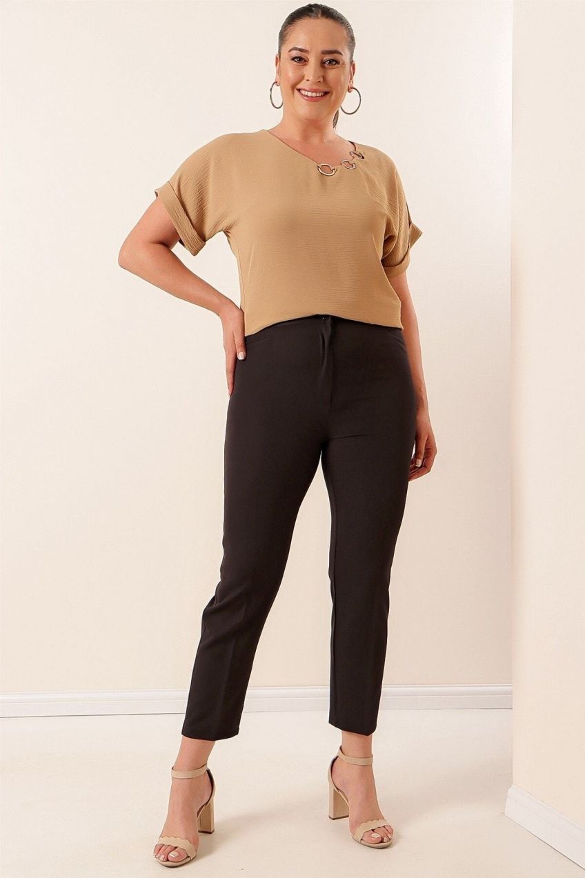 Saygı veľkosť veľká veľkosť Lycra plus veľkosť nohavíc čierna s elastickým pásom a vreckom.