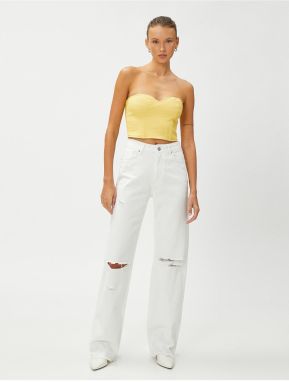 Koton roztrhané džínsy s vysokým pásom rovná noha - Nora Jeans