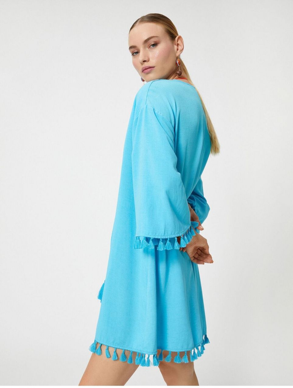 Koton Şahika Ercümen X Cotton - Oversized Fringed Mini Beach Dress Ecovero® Viscose