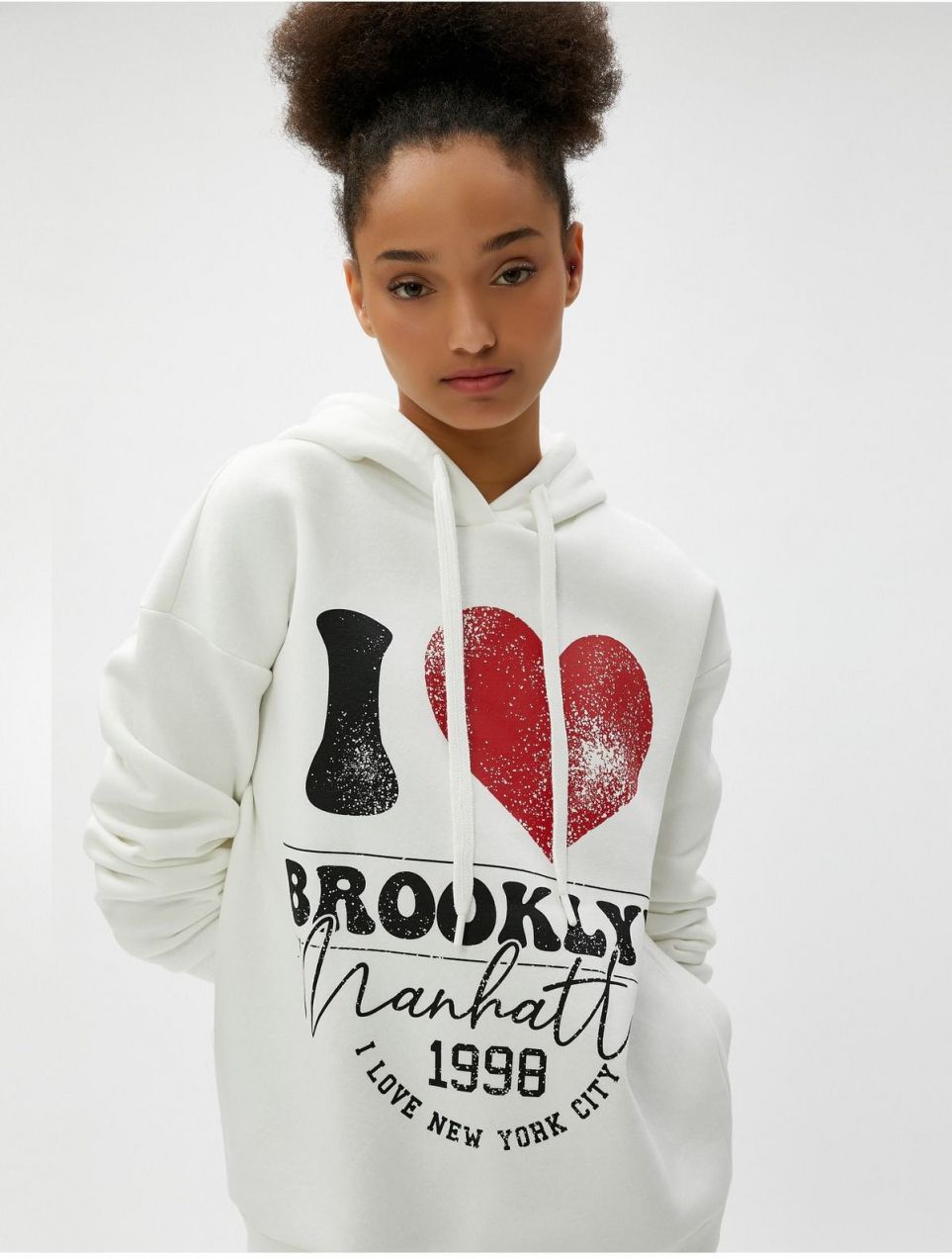 Mikina s kapucňou značky Koton, oversized, s potlačou College a rebrovanými detailmi