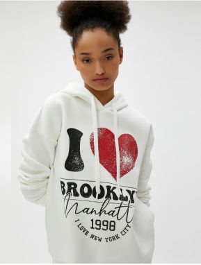 Mikina s kapucňou značky Koton, oversized, s potlačou College a rebrovanými detailmi