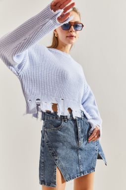 Bianco Lucci Women's Ripped Detailed Hair Braided Knitwear Sweater