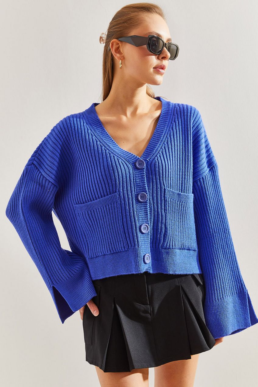 Bianco Lucci Women's Buttoned Pocket Knitwear Cardigan