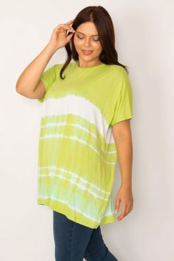 Dámska tunika Şans vo veľkosti Plus Size, zelený batikovaný vzor, pohodlný strih