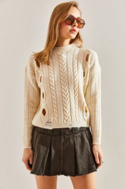 Bianco Lucci Women's Hair Braided Patterned Knitwear Sweater