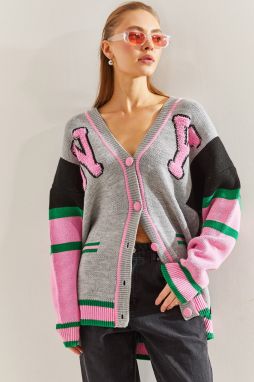Bianco Lucci Women's NY Embroidered Patterned Knitwear Cardigan
