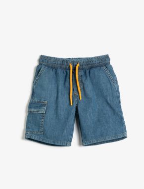 Koton Denim Shorts Cargo Pocket Waist Elastic Tie Cotton