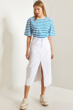Bianco Lucci Women's Laser Cut Slit Denim Skirt