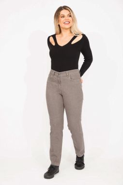 Dámske plus size nohavice Šans z norku s elastickým detailom na zadnom opasku, 5 vreciek
