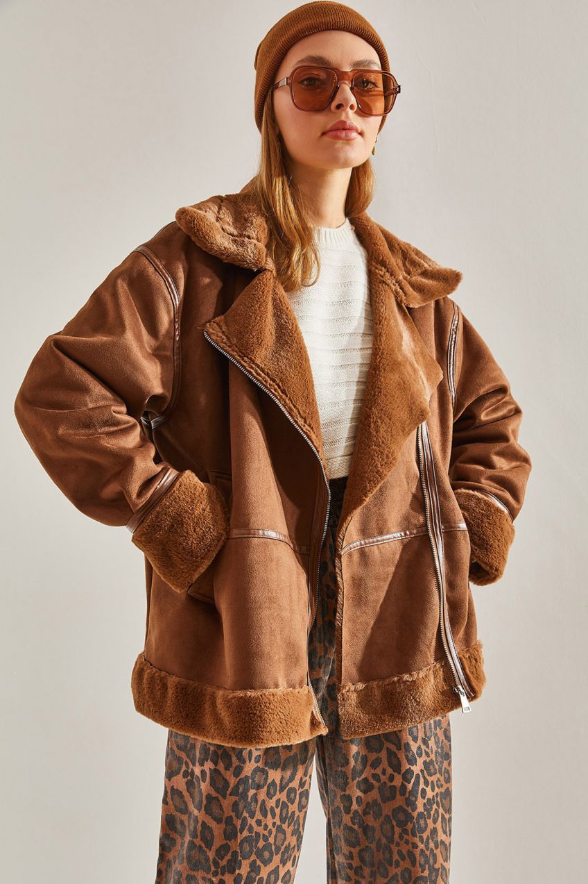 Bianco Lucci Women's Piping Suede Long Coat