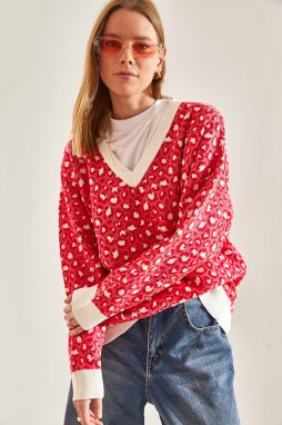 Bianco Lucci Women's Patterned V-Neck Knitwear Sweater