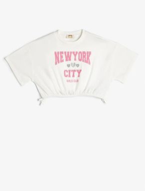Koton Crop T-Shirt College Printed Short Sleeve Crew Neck Cotton