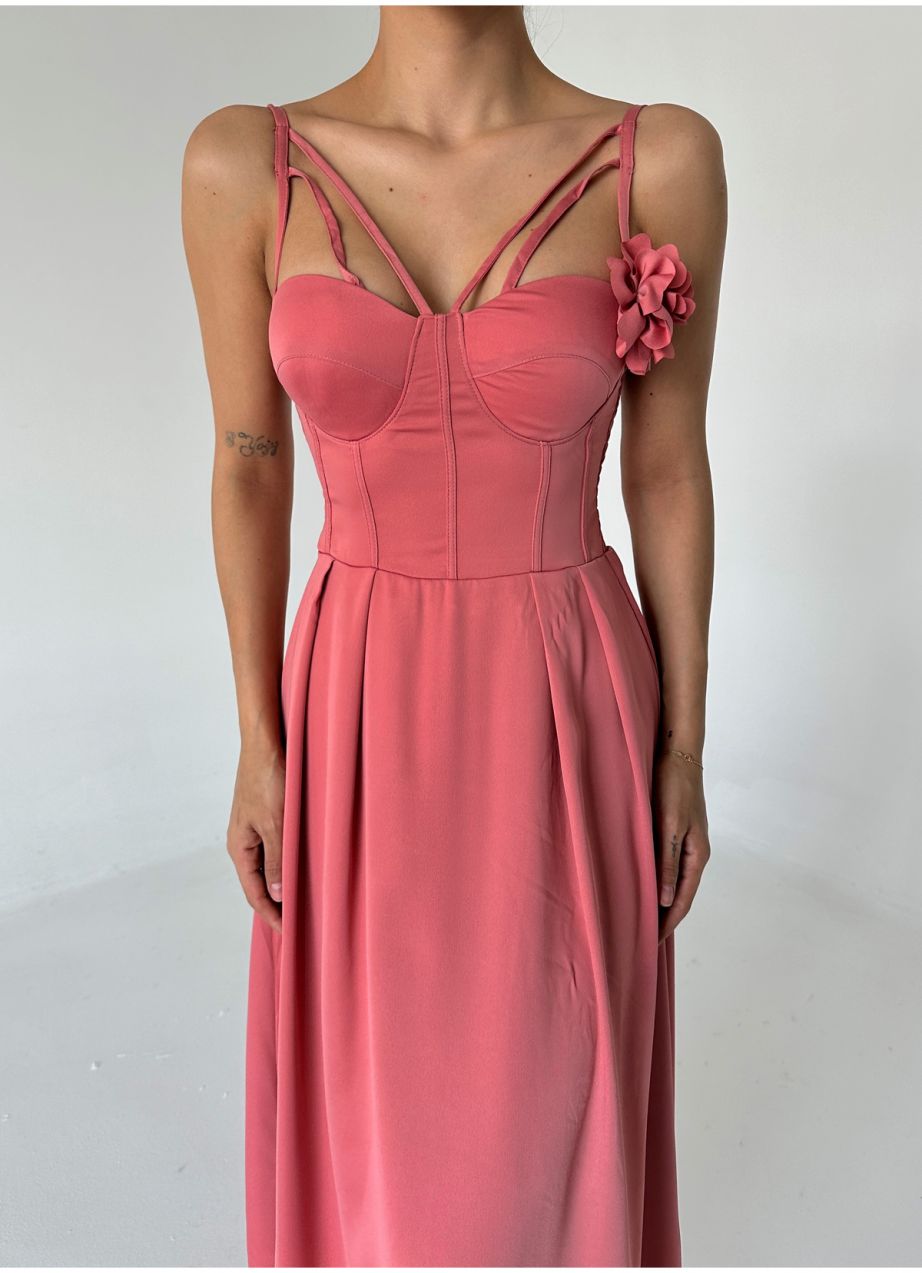 Laluvia Powder Multi Straps Rose Detail Midi Dress