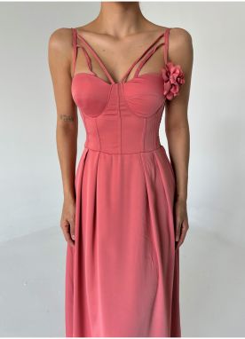 Laluvia Powder Multi Straps Rose Detail Midi Dress