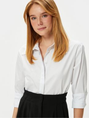 Košeľa Koton Crop Poplin s dlhým rukávom, manžetami a golierom, bavlna