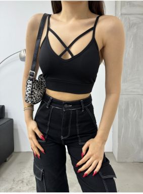 Dámsky predný krížový lano popruh polstrovaný crop top bustier BİKELİFE