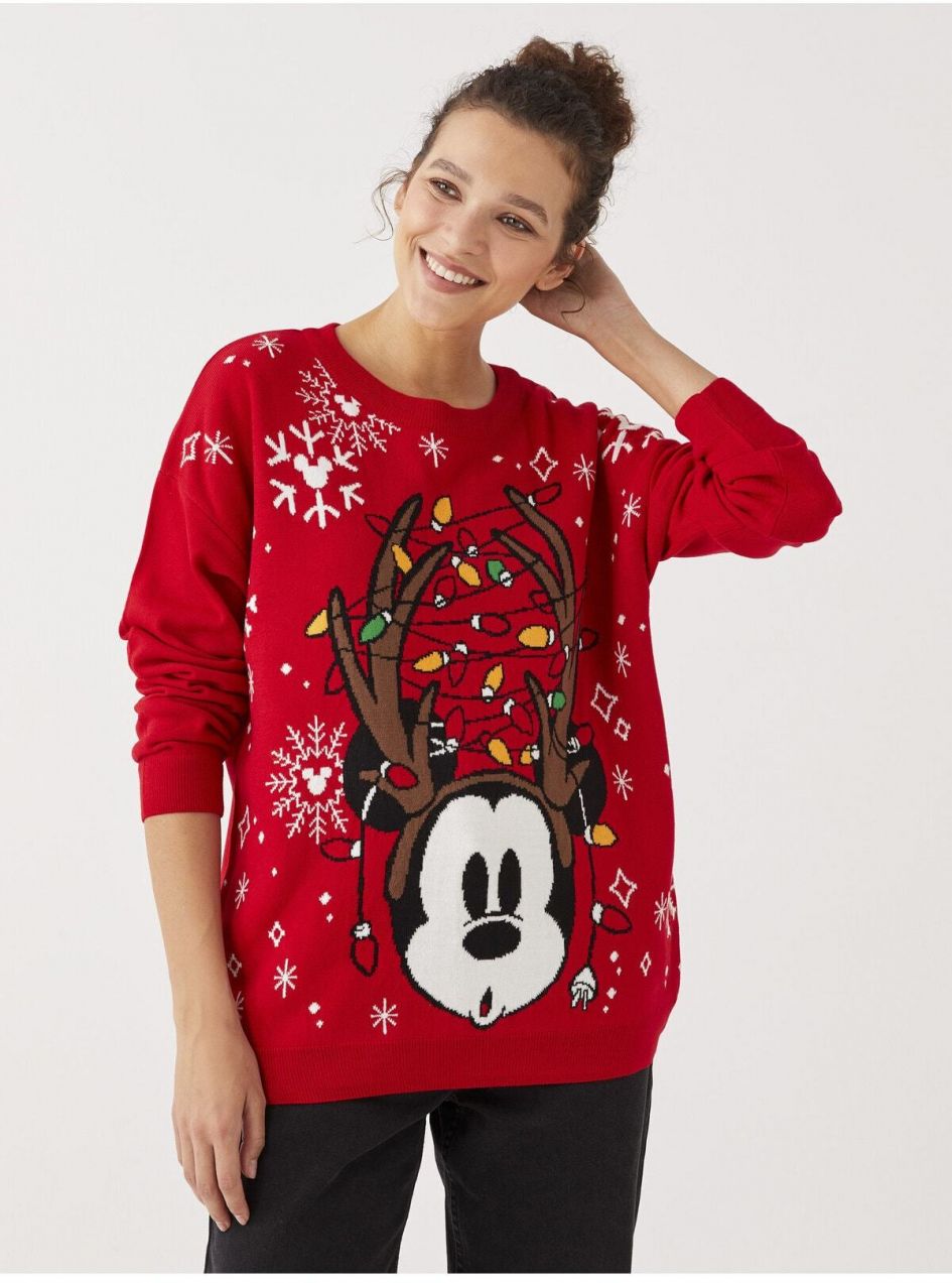 LC Waikiki Dámska posádka krk Mickey Mouse s potlačou dlhý rukáv pletený sveter