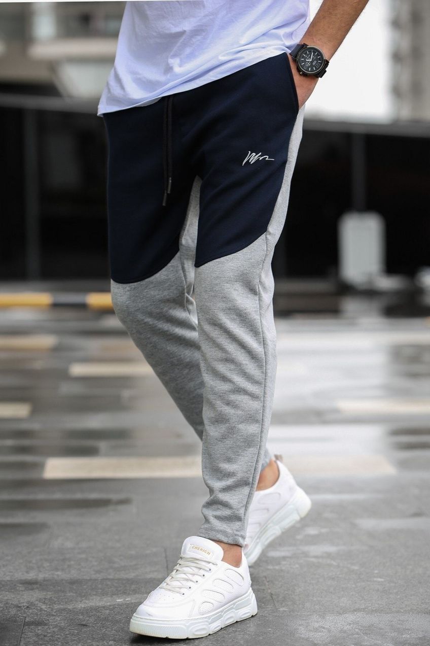 Madmext Gray Color Block Men's Tracksuit Bottoms