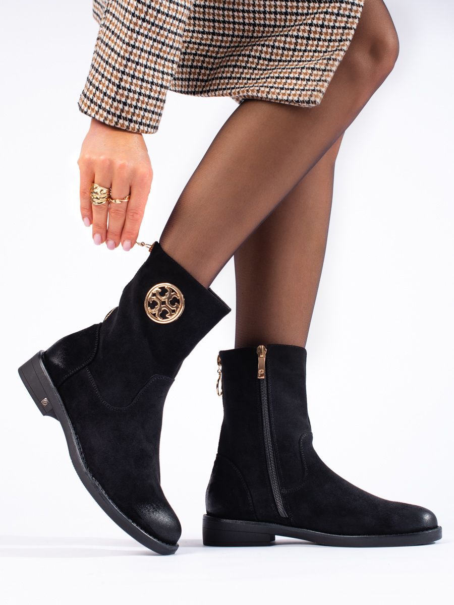 Shelvt Potocki women's black suede ankle boots